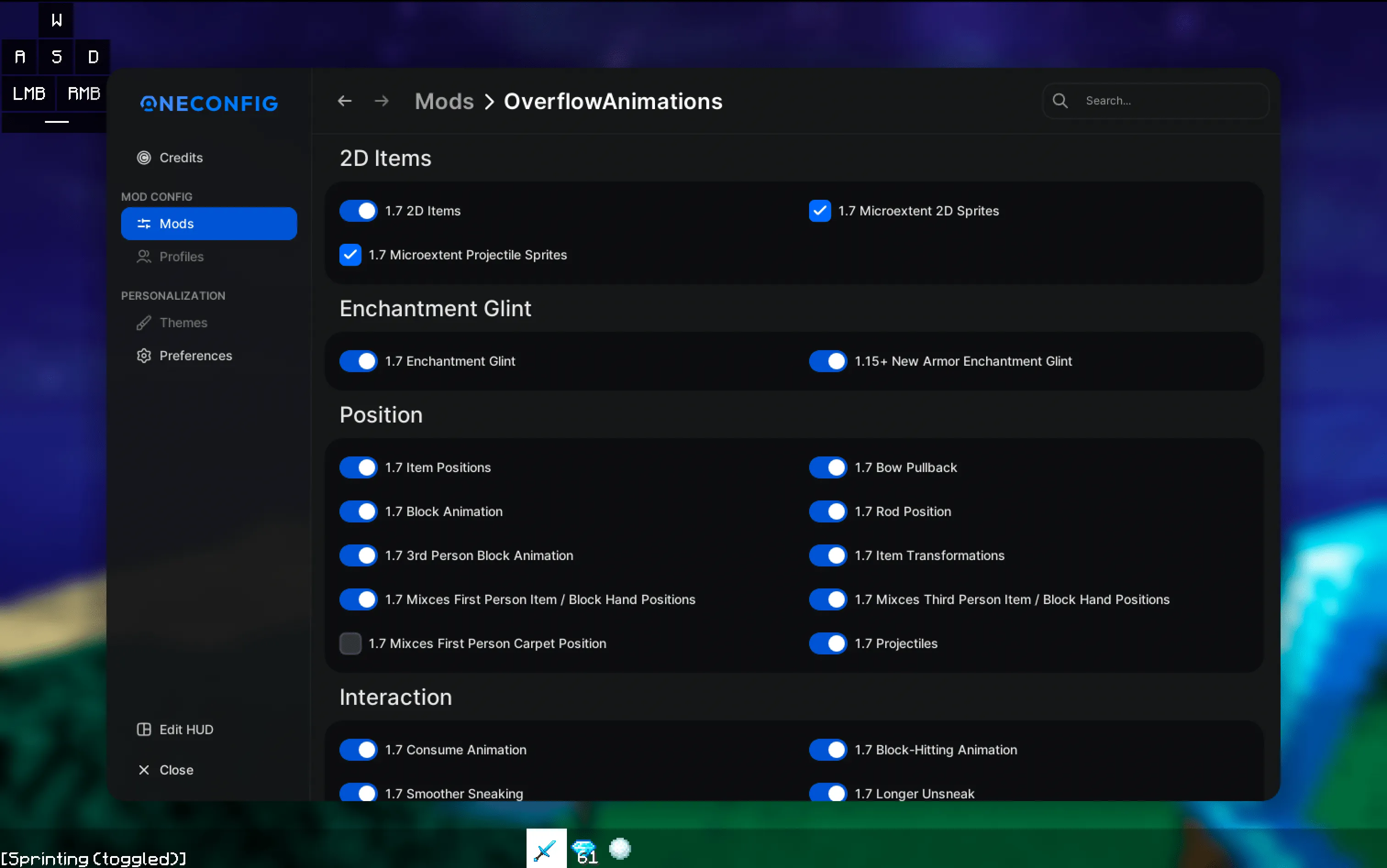 OverflowAnimations, Моды, Minecraft
