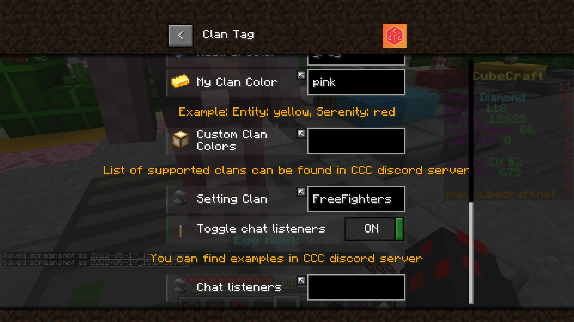 Clan Tag, Моды, Minecraft