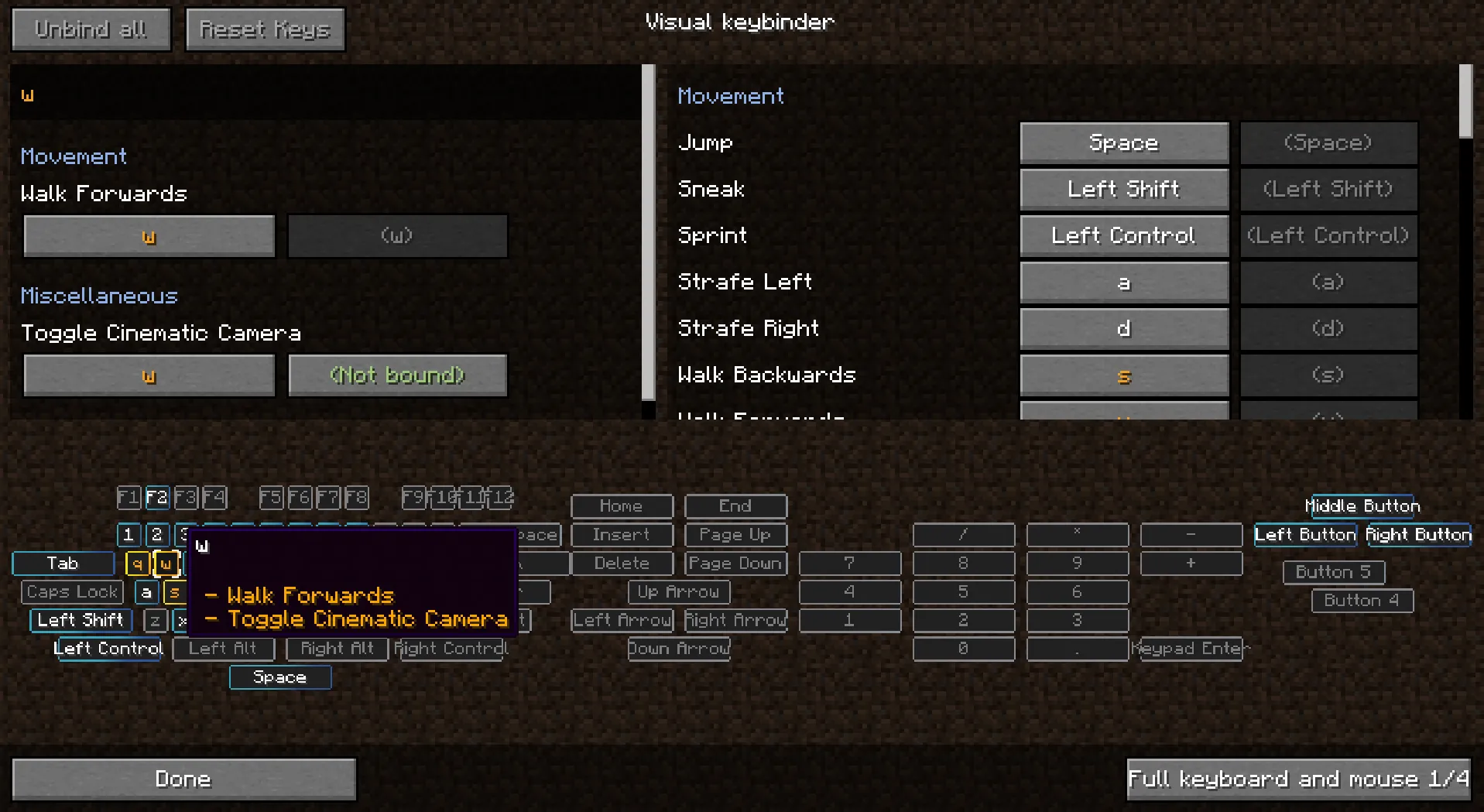 Raw's Visual keybinder, Моды, Minecraft