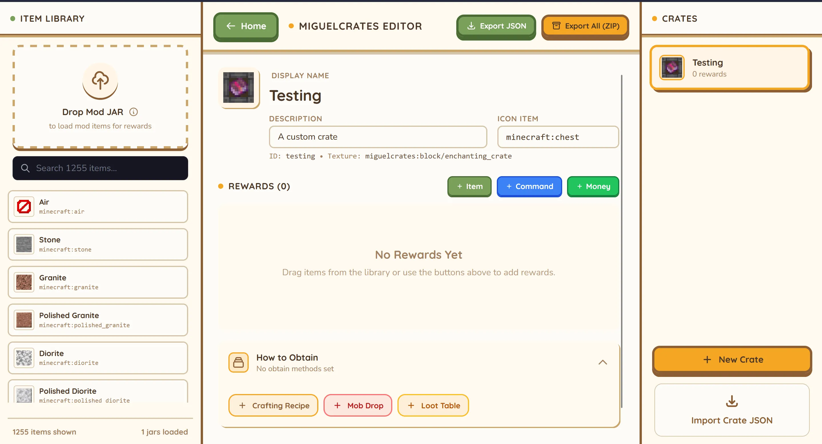 MiguelCrates, Моды, Minecraft