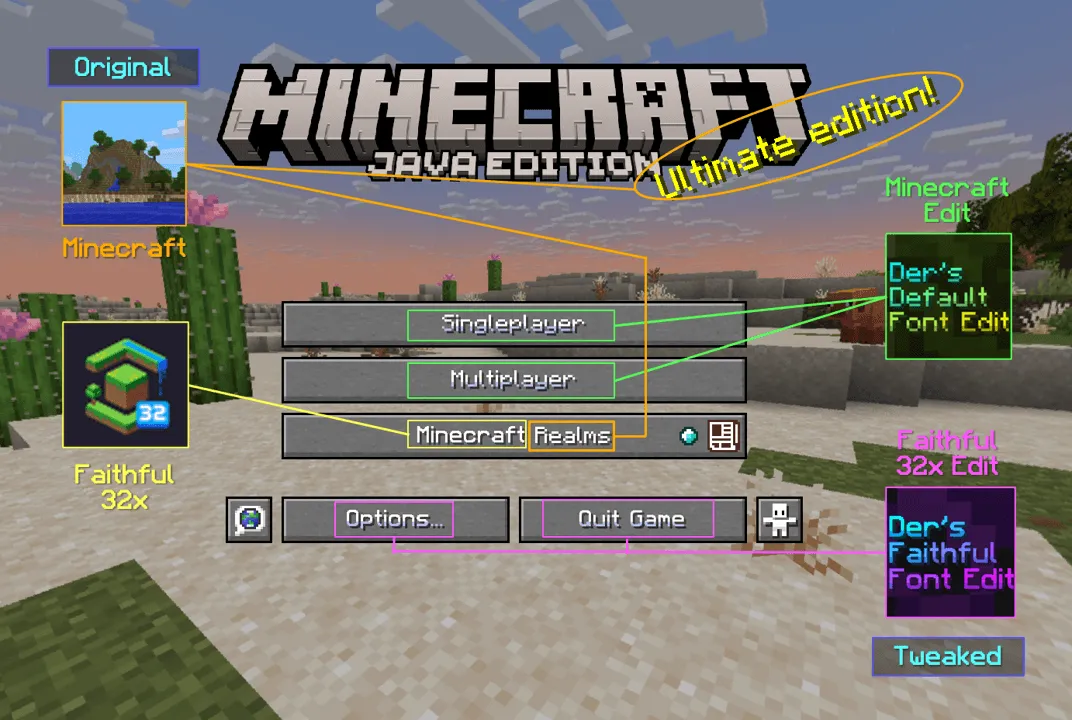Der's Smooth Shaded Font (Faithful 32x) — скриншот 4 (Текстуры, Minecraft)