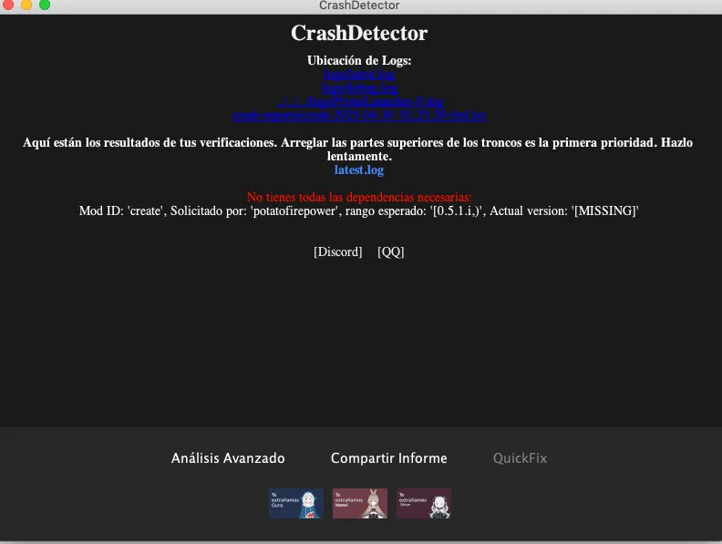 CrashDetector, Моды, Minecraft