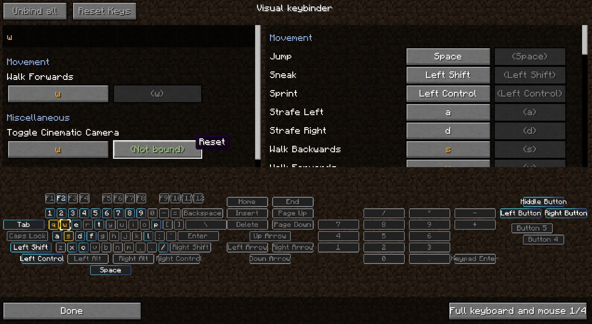 Raw's Visual keybinder, Моды, Minecraft