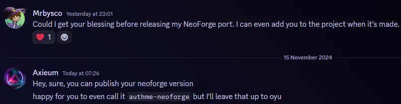 NeoAuth, Моды, Minecraft