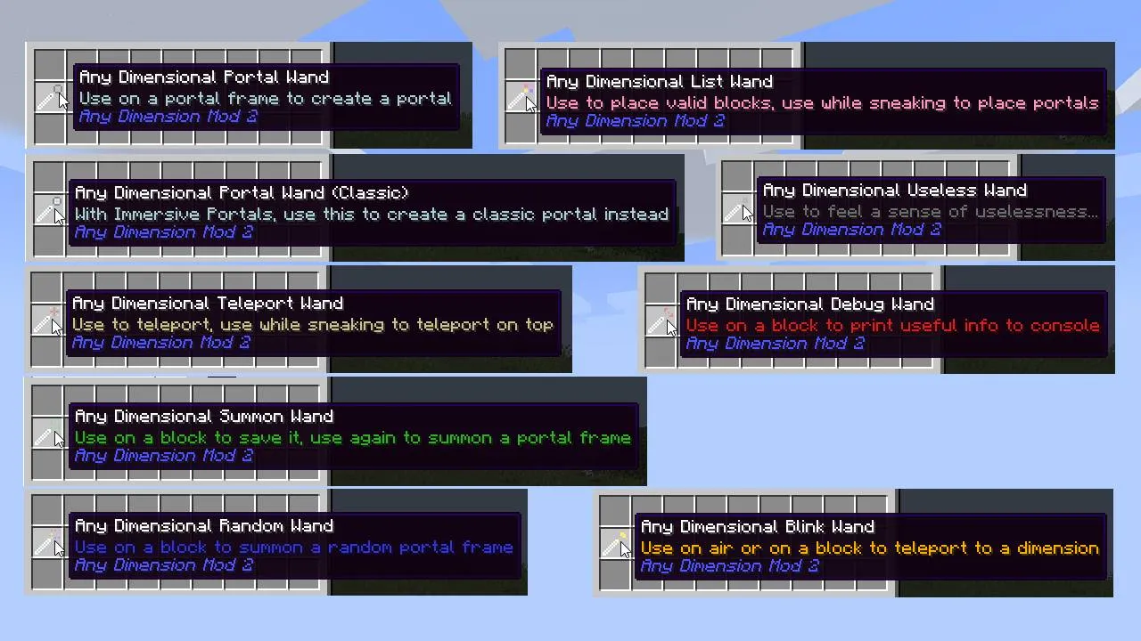 Any Dimension Mod 2, Моды, Minecraft