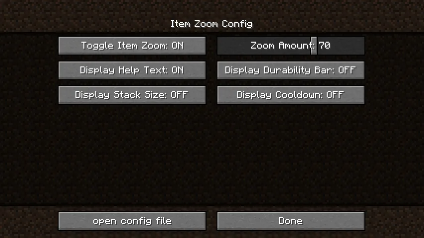 ItemZoomMore, Моды, Minecraft