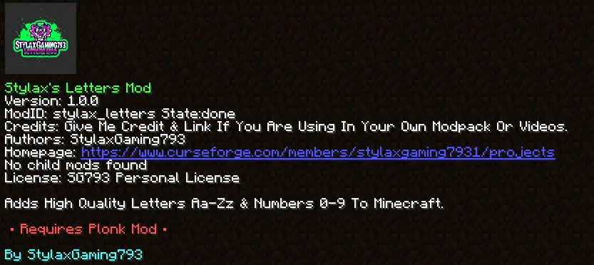 StylaxGaming793 LettersMod — скриншот 2 (Моды, Minecraft)