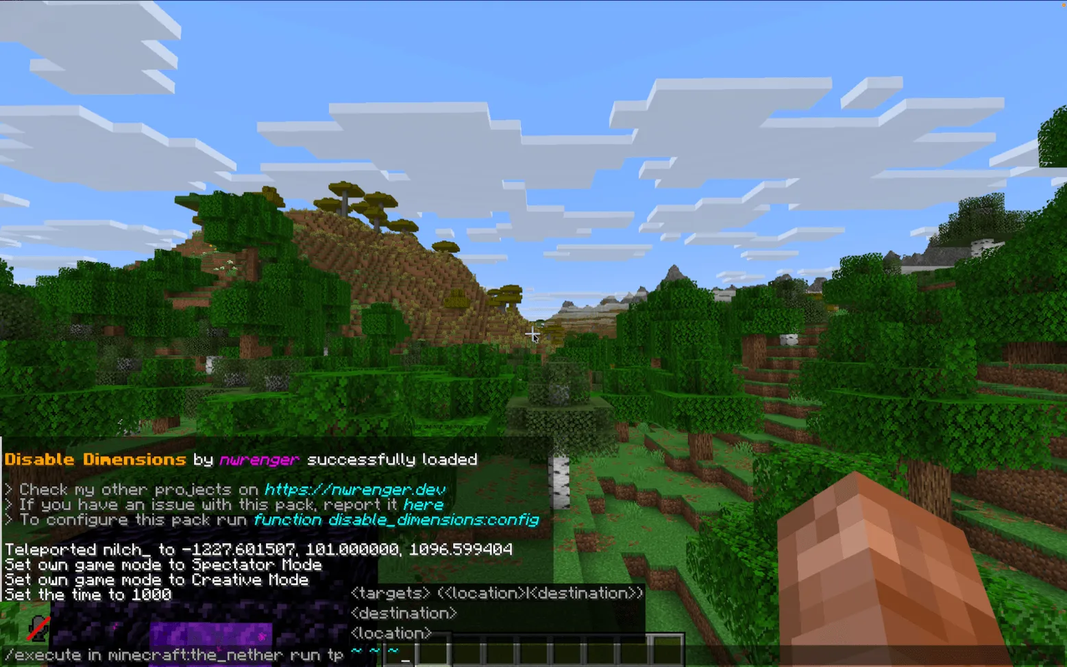 Disable Dimensions, Дата-паки, Minecraft