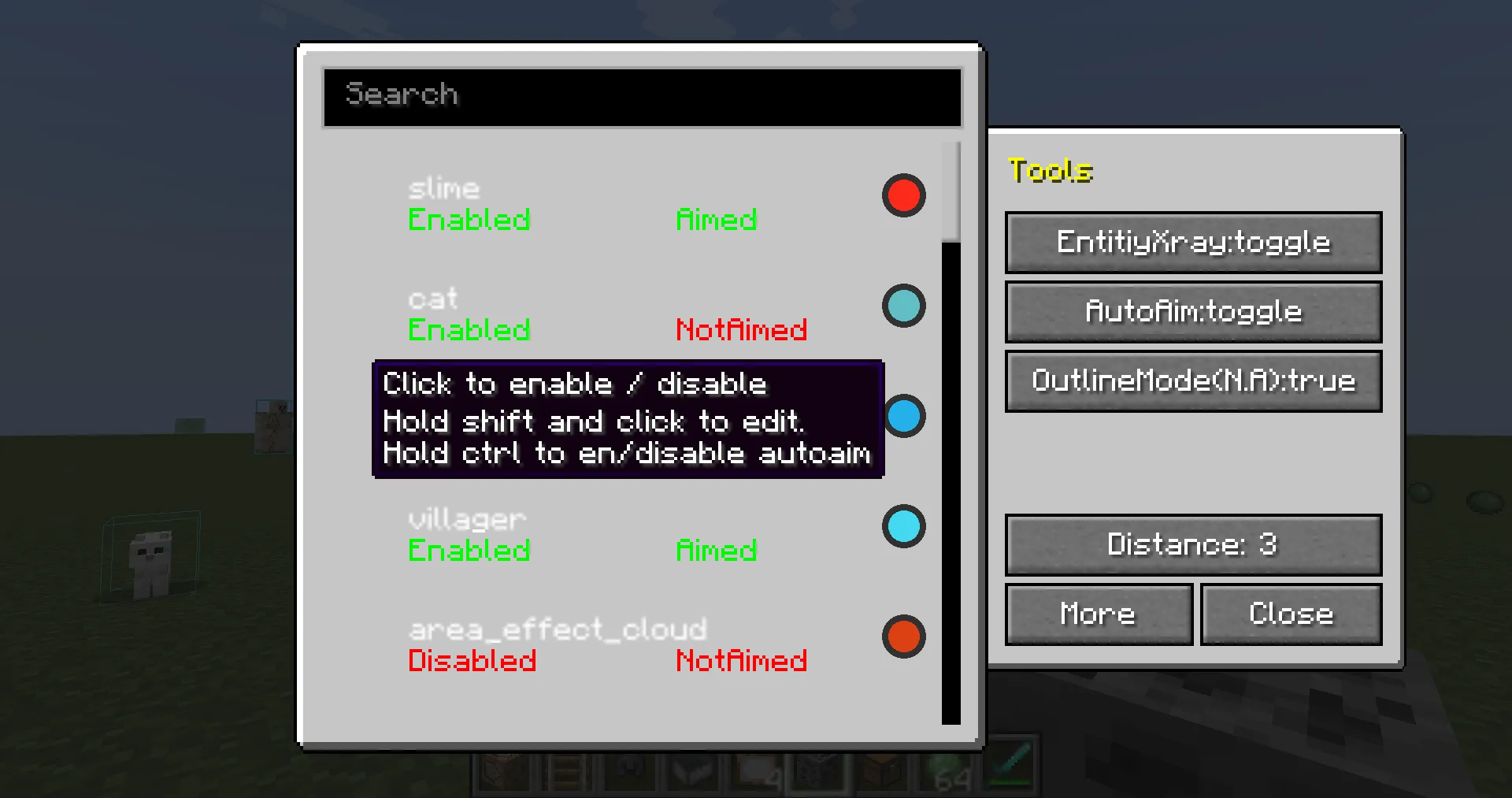 Entity auto-Aim and XRay — скриншот 1 (Моды, Minecraft)