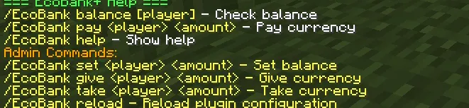 EcoBankPlus — скриншот 1 (Плагины, Minecraft)