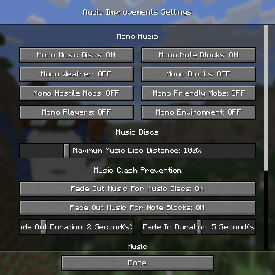 Audio Improvements, Моды, Minecraft
