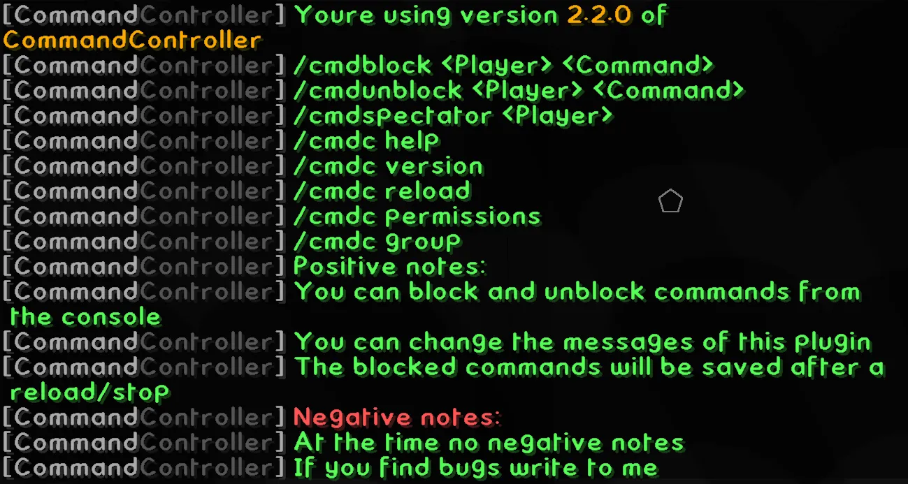 CommandController — скриншот 1 (Плагины, Minecraft)