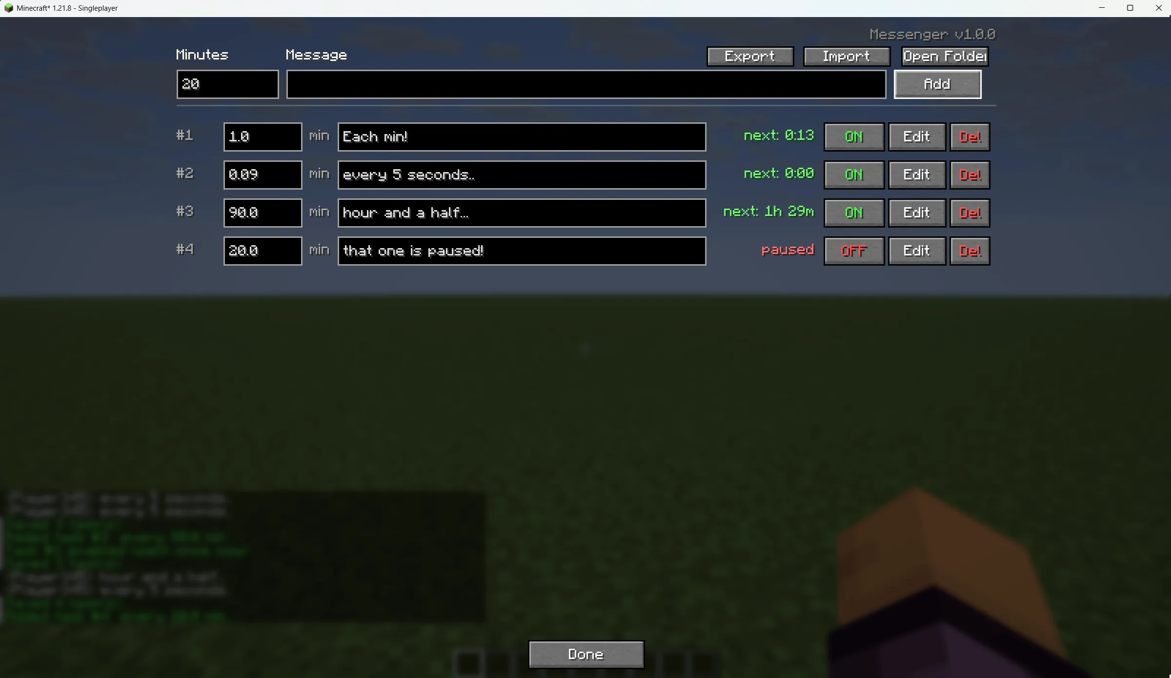 Messenger (Real One), Моды, Minecraft