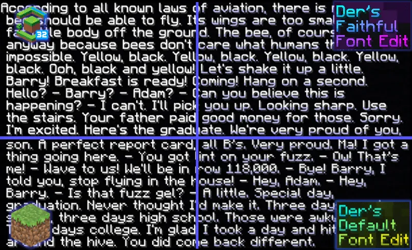 Der's Shaded Font (Default 16x), Текстуры, Minecraft