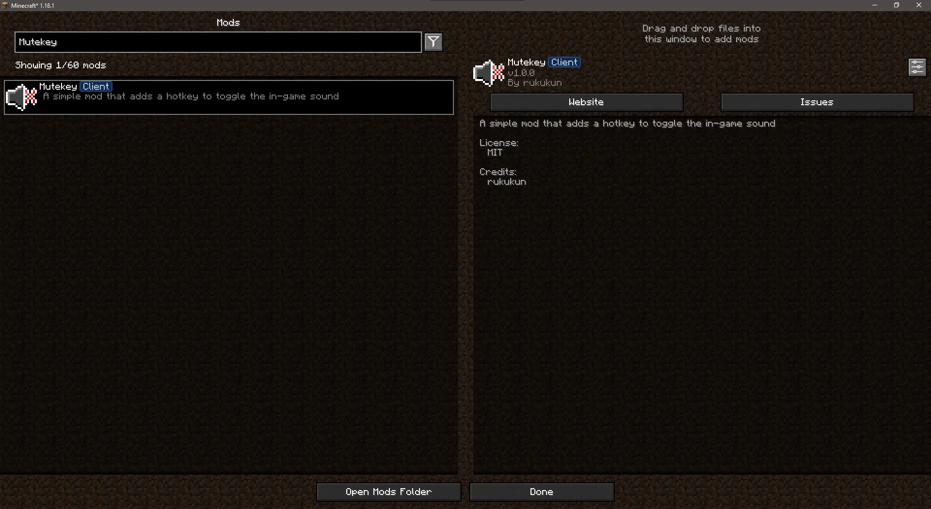 Mutekey, Моды, Minecraft