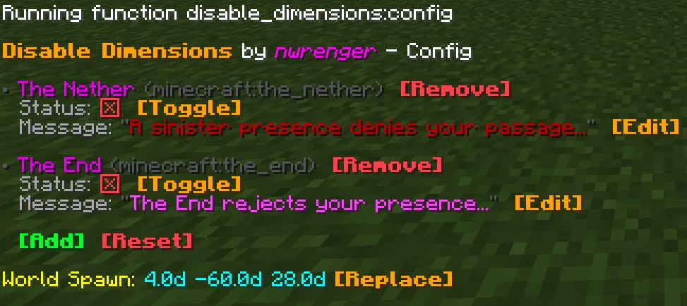 Disable Dimensions, Дата-паки, Minecraft