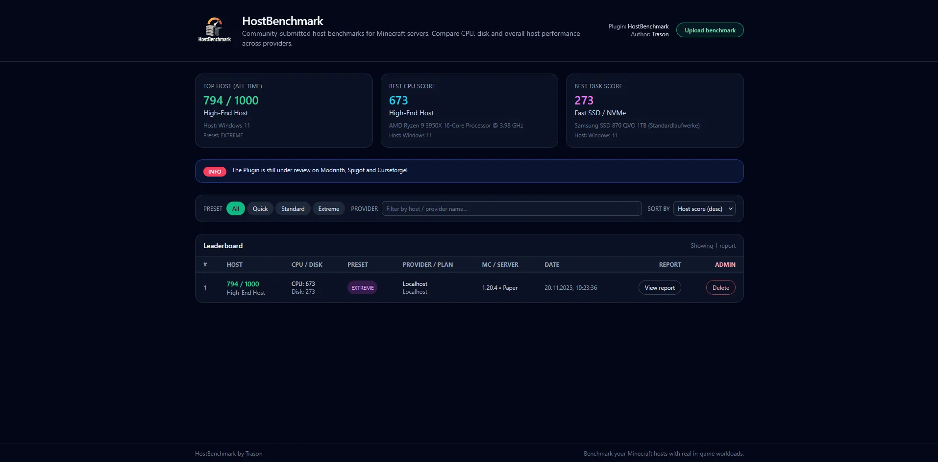HostBenchmark — скриншот 2 (Плагины, Minecraft)