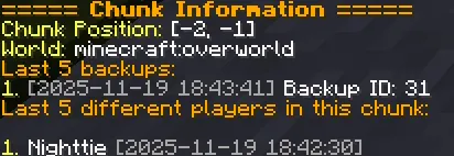 NightCore - Inspect Blocks/Entities/Chunks/Players — скриншот 3 (Моды, Minecraft)