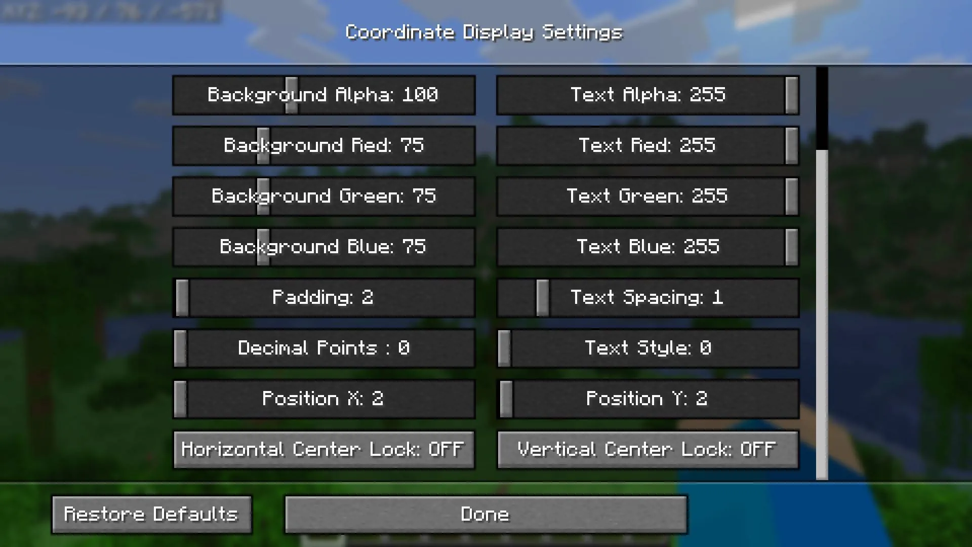 Coordinate Display Customizable, Моды, Minecraft