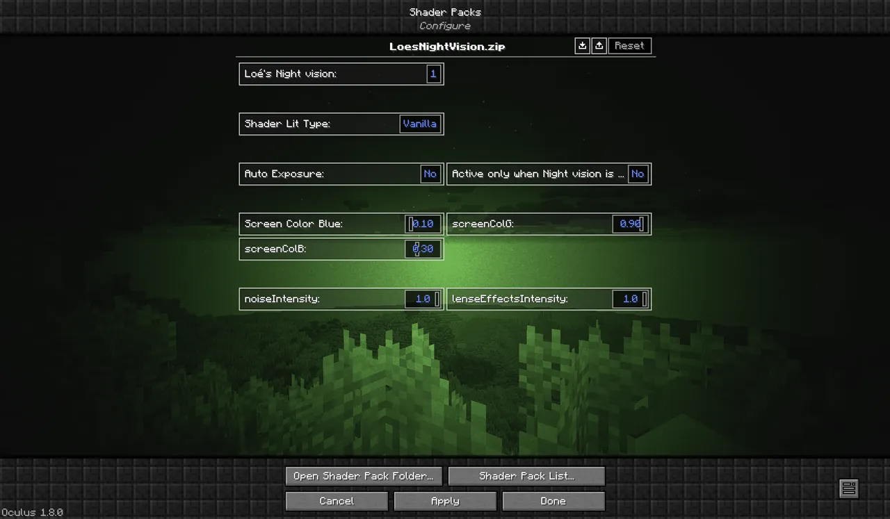 Loé's Night Vision, Шейдеры, Minecraft