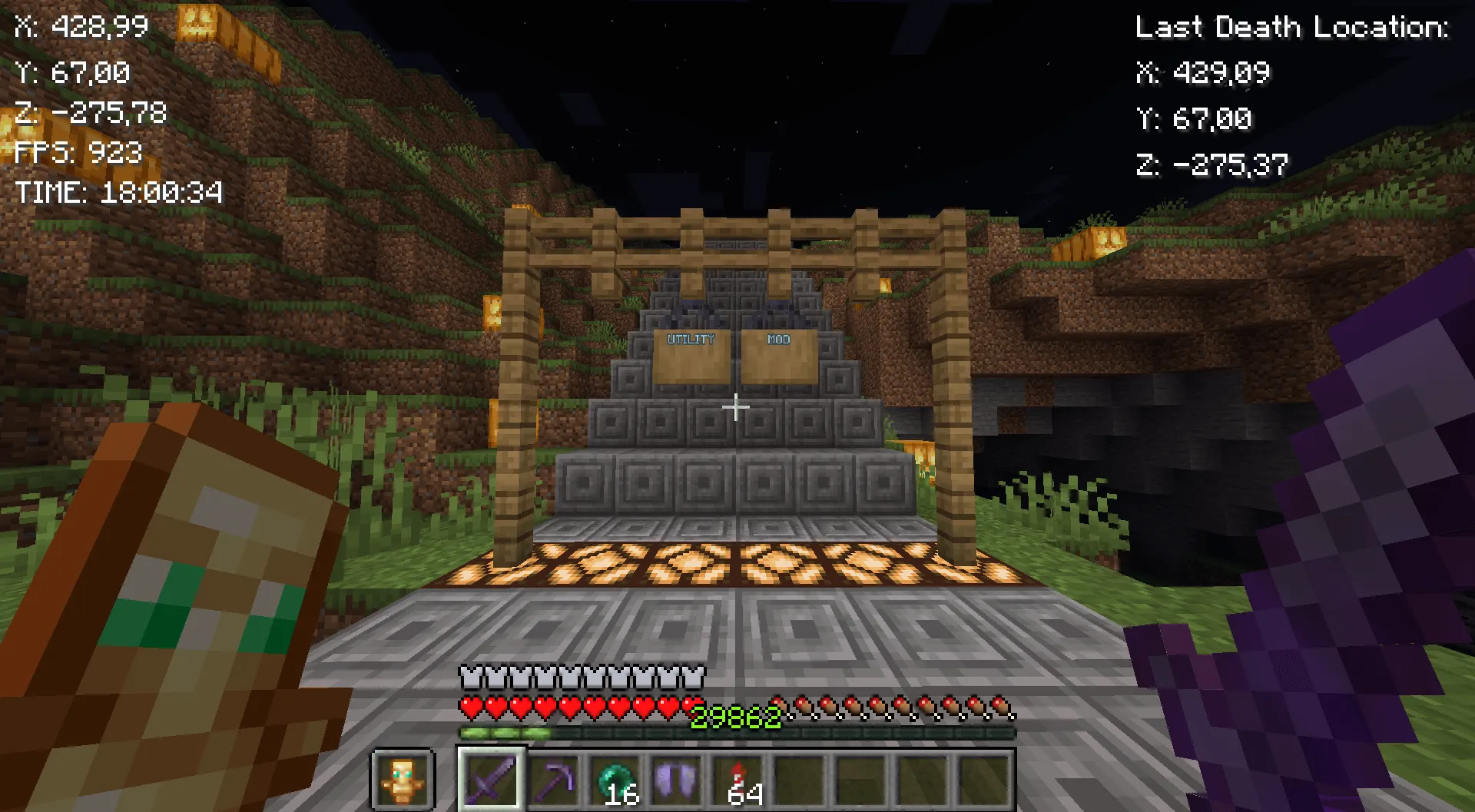 UTIL HUD (Coordinates, Fullbright, Fps, time, Last Death location) , Моды, Minecraft