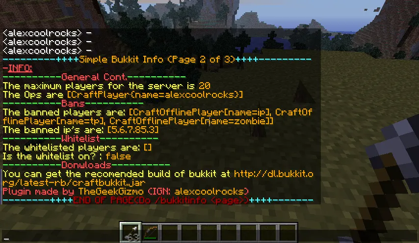 Simple Bukkit Info — скриншот 1 (Плагины, Minecraft)