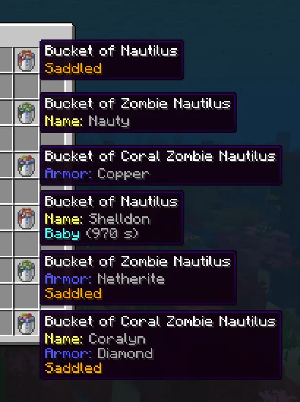 Bucket of Nautilus, Моды, Minecraft