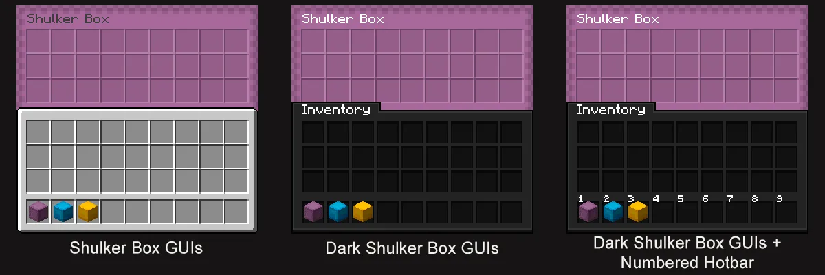 Dark Shulker Box GUIs + Numbered Hotbar — скриншот 1 (Текстуры, Minecraft)