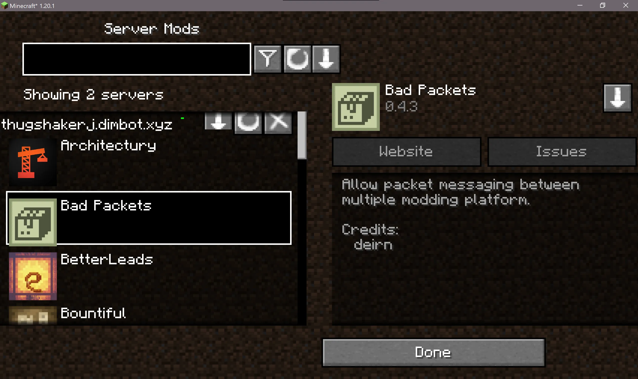 Server Mod Menu — скриншот 1 (Моды, Minecraft)