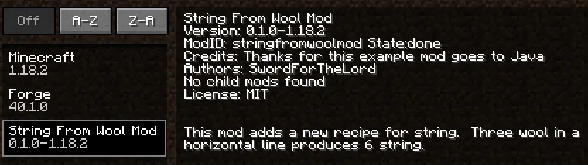 String from Wool Recipe, Моды, Minecraft