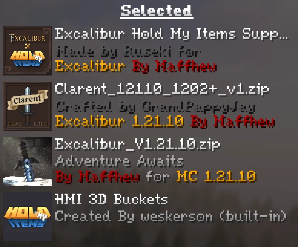 Excalibur | Hold My Items Support, Текстуры, Minecraft