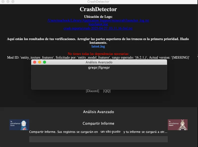 CrashDetector, Моды, Minecraft
