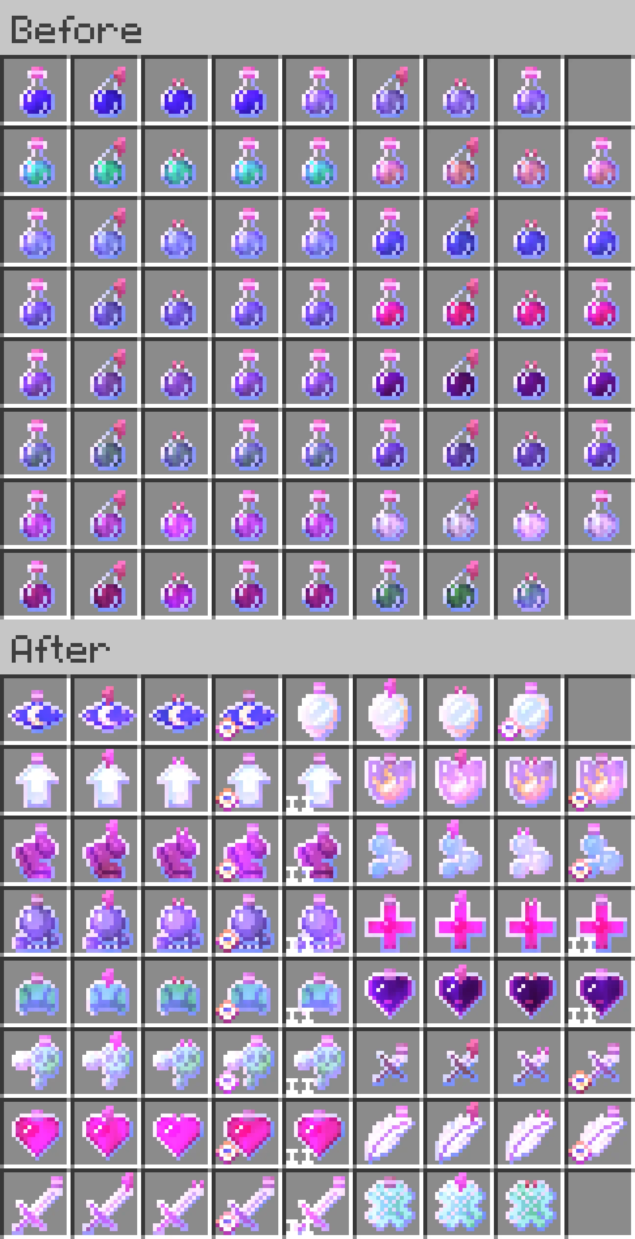 Unique Potion Bottles, Текстуры, Minecraft