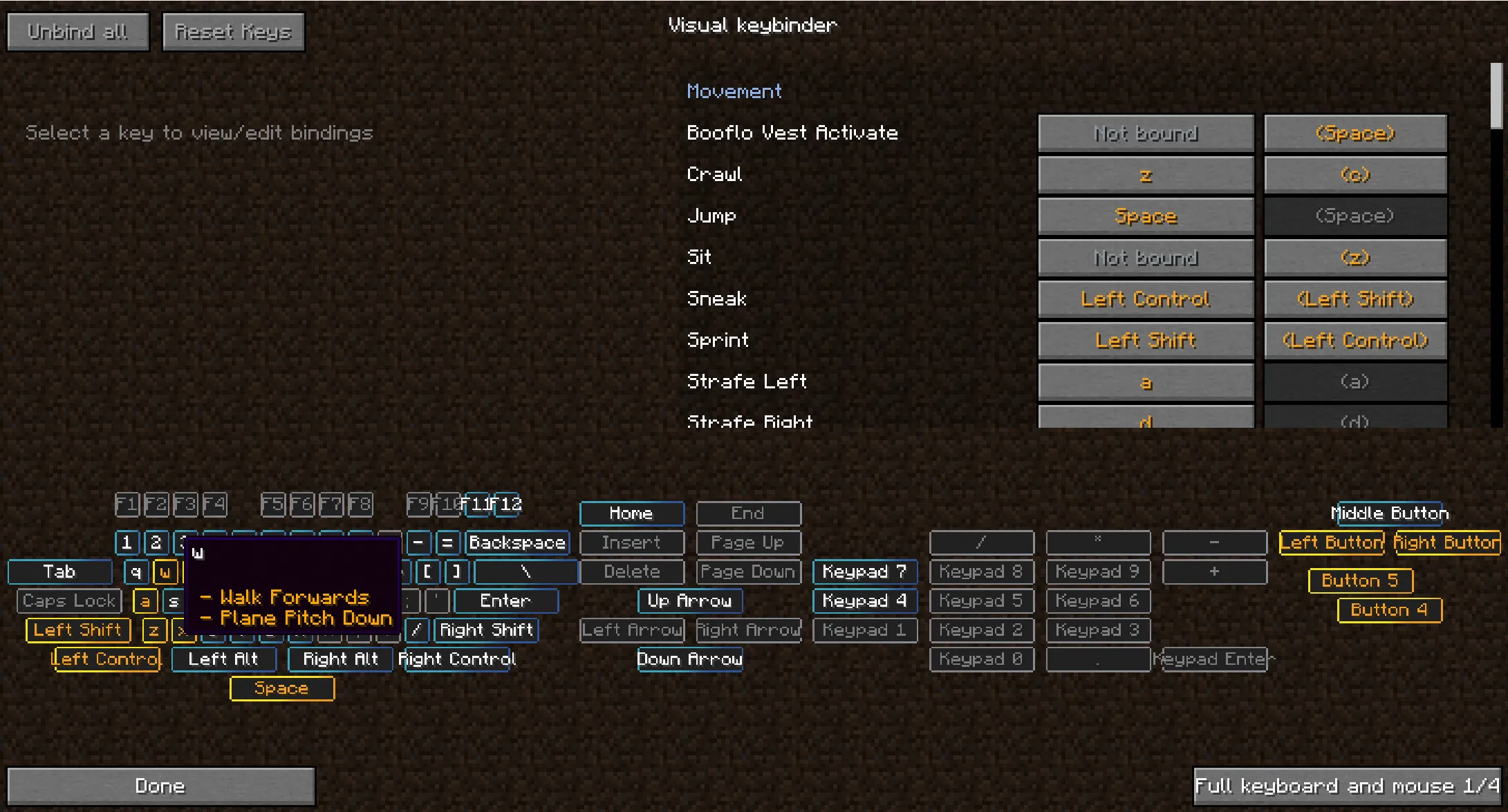 Raw's Visual keybinder, Моды, Minecraft