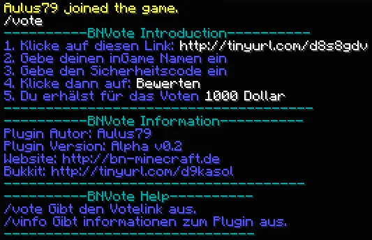 BNVote — скриншот 2 (Плагины, Minecraft)