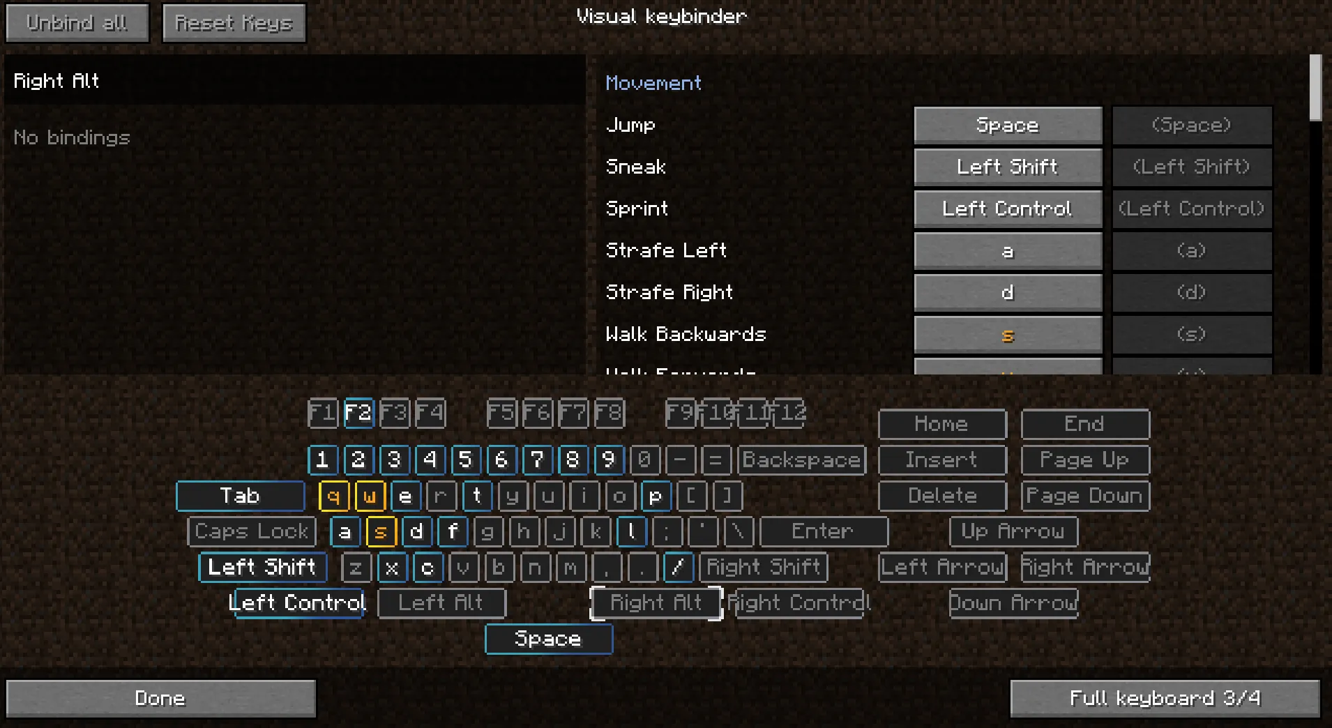 Raw's Visual keybinder, Моды, Minecraft
