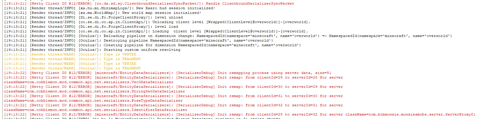 SerializerDebug, Моды, Minecraft