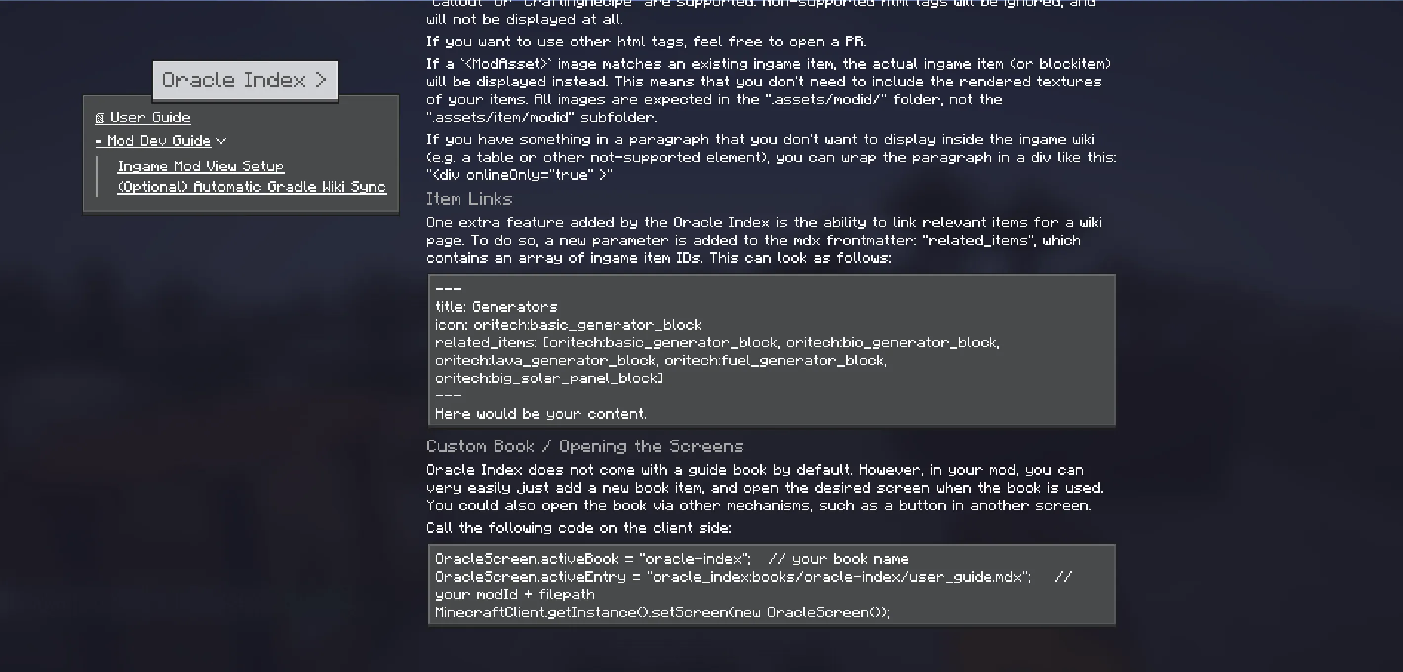 Oracle Index, Моды, Minecraft