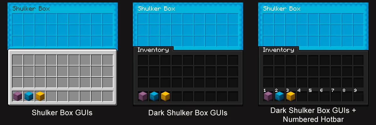 Dark Shulker Box GUIs + Numbered Hotbar — скриншот 3 (Текстуры, Minecraft)