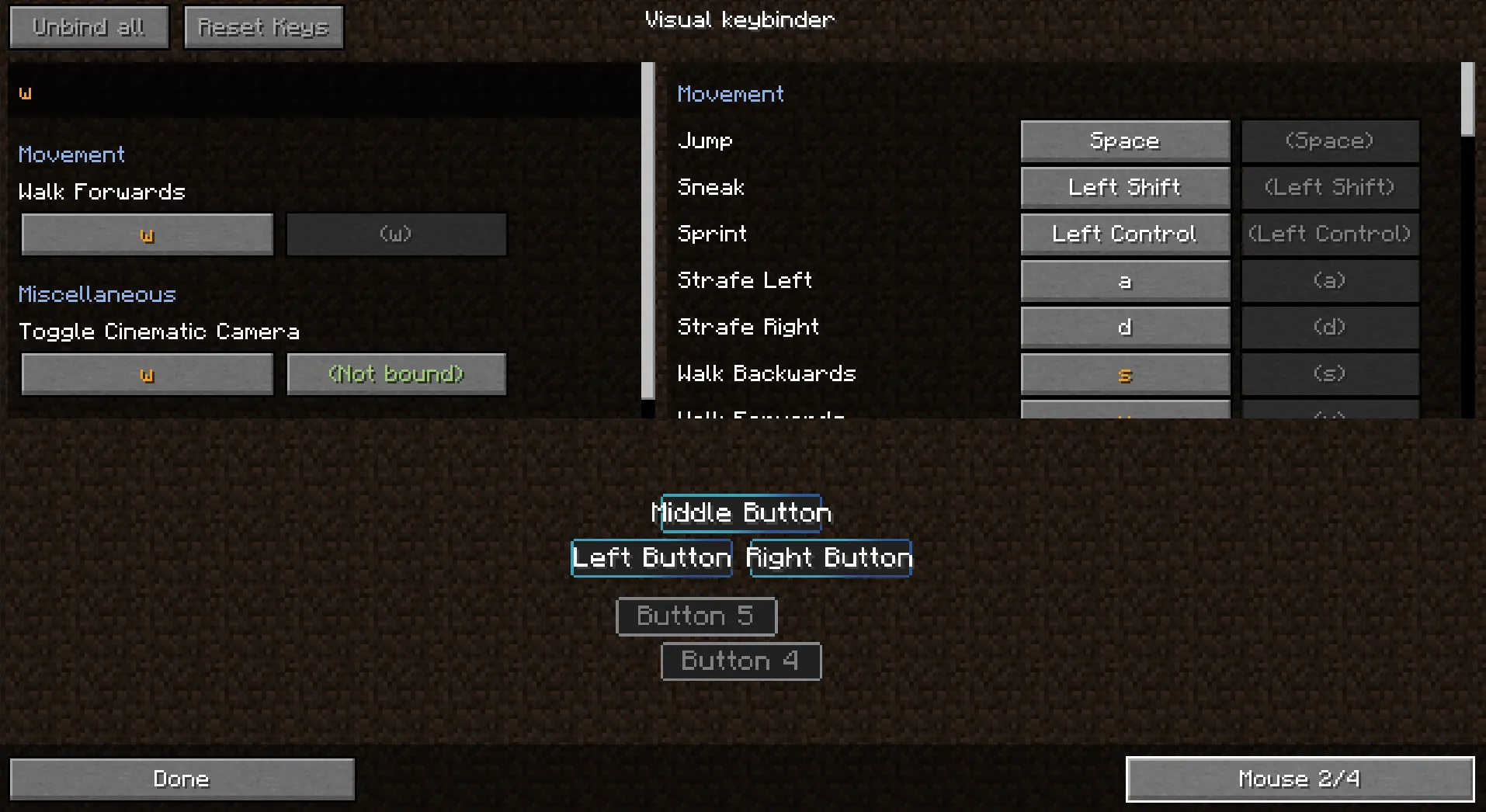 Raw's Visual keybinder, Моды, Minecraft