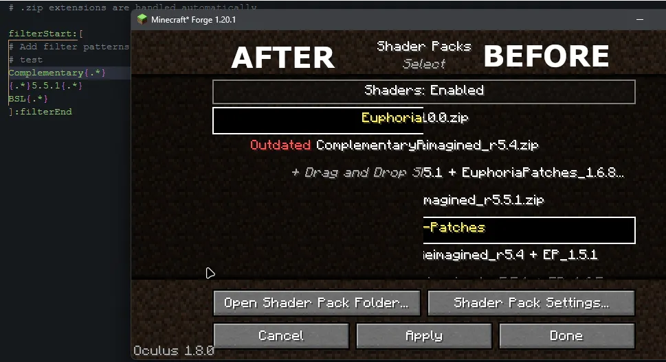 Iris/Oculus Shader Folder, Моды, Minecraft