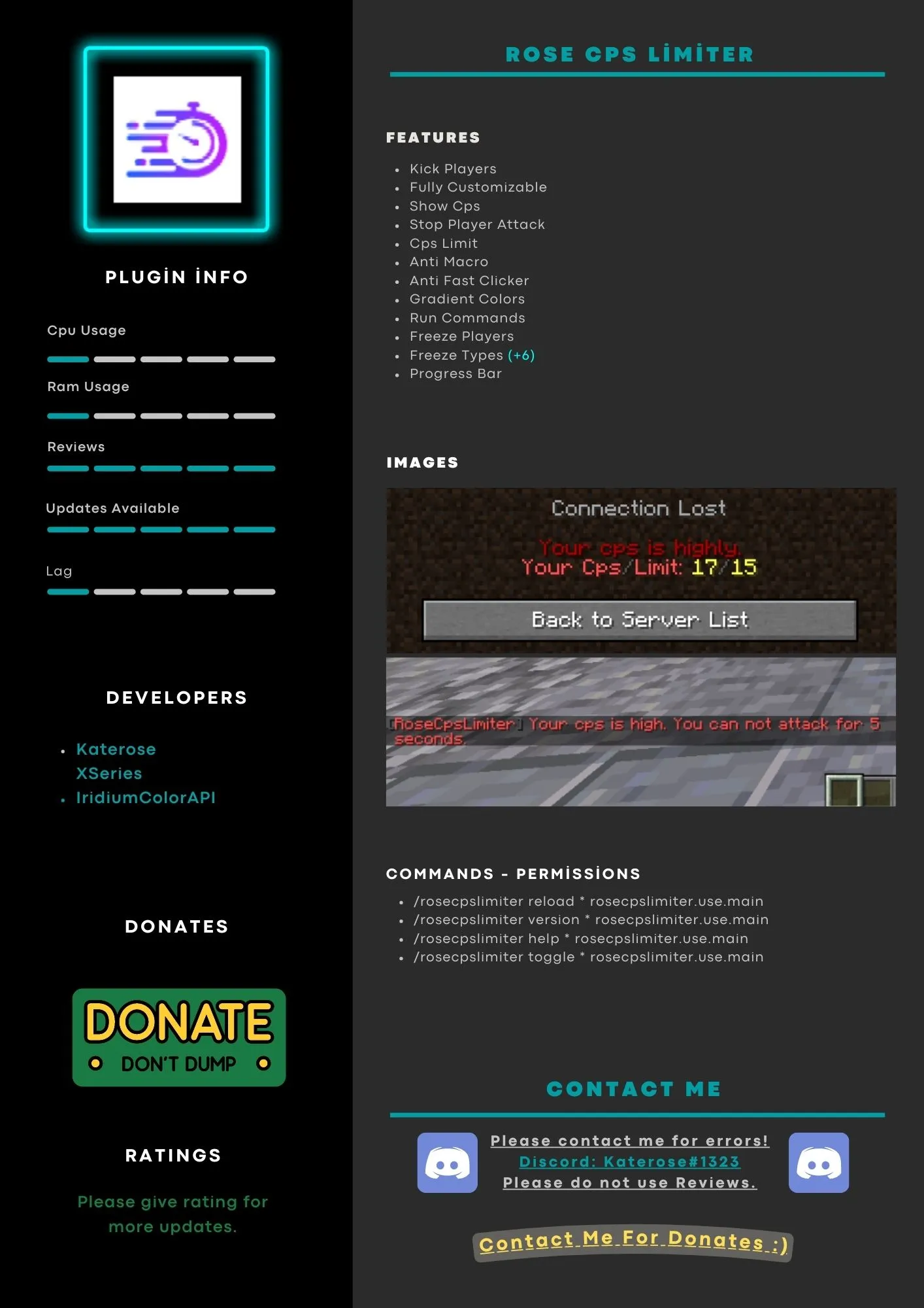 RoseCpsLimiter — скриншот 2 (Плагины, Minecraft)