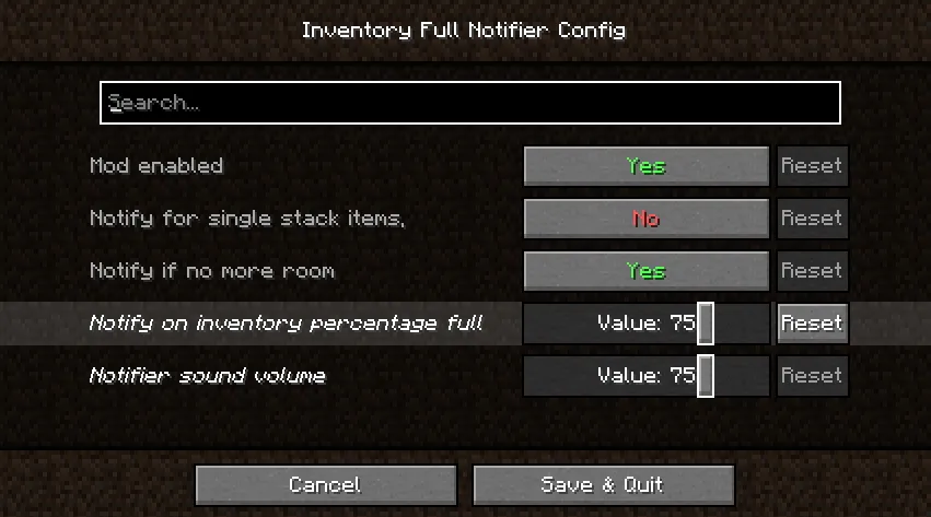 Inventory Full Notifier, Моды, Minecraft