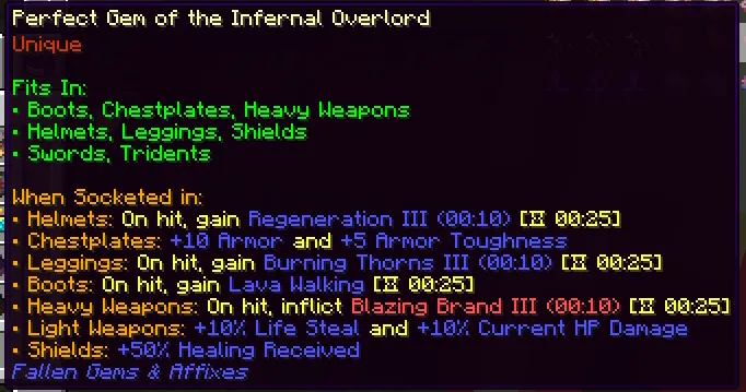 Fallen Gems & Affixes, Моды, Minecraft