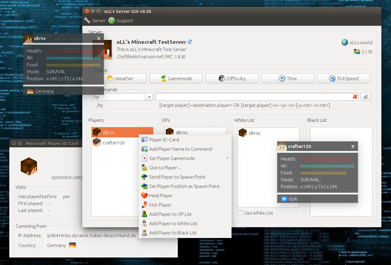 oLL's Server GUI, Плагины, Minecraft