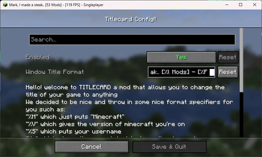 Titlecard, Моды, Minecraft