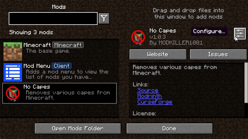 No Capes, Моды, Minecraft