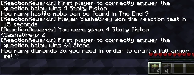 Reaction Rewards — скриншот 2 (Плагины, Minecraft)