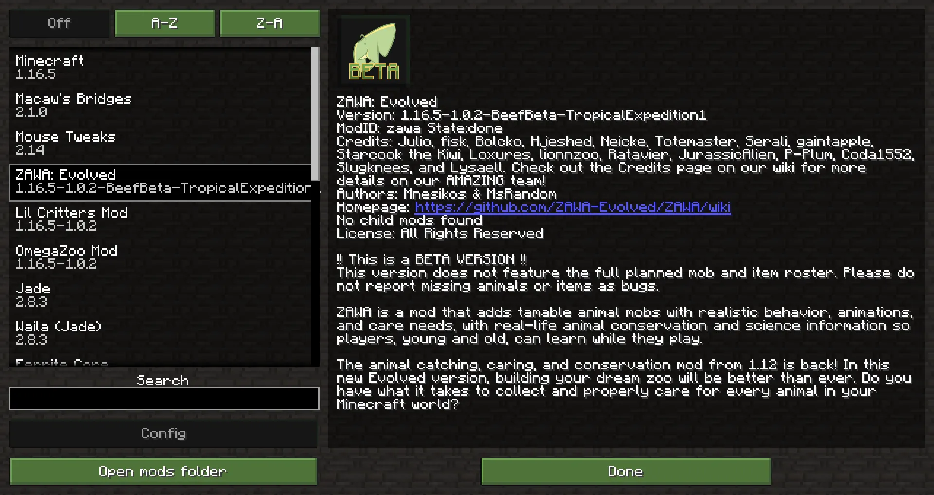 ZAWA: Evolved GUI - Dark mode — скриншот 1 (Текстуры, Minecraft)