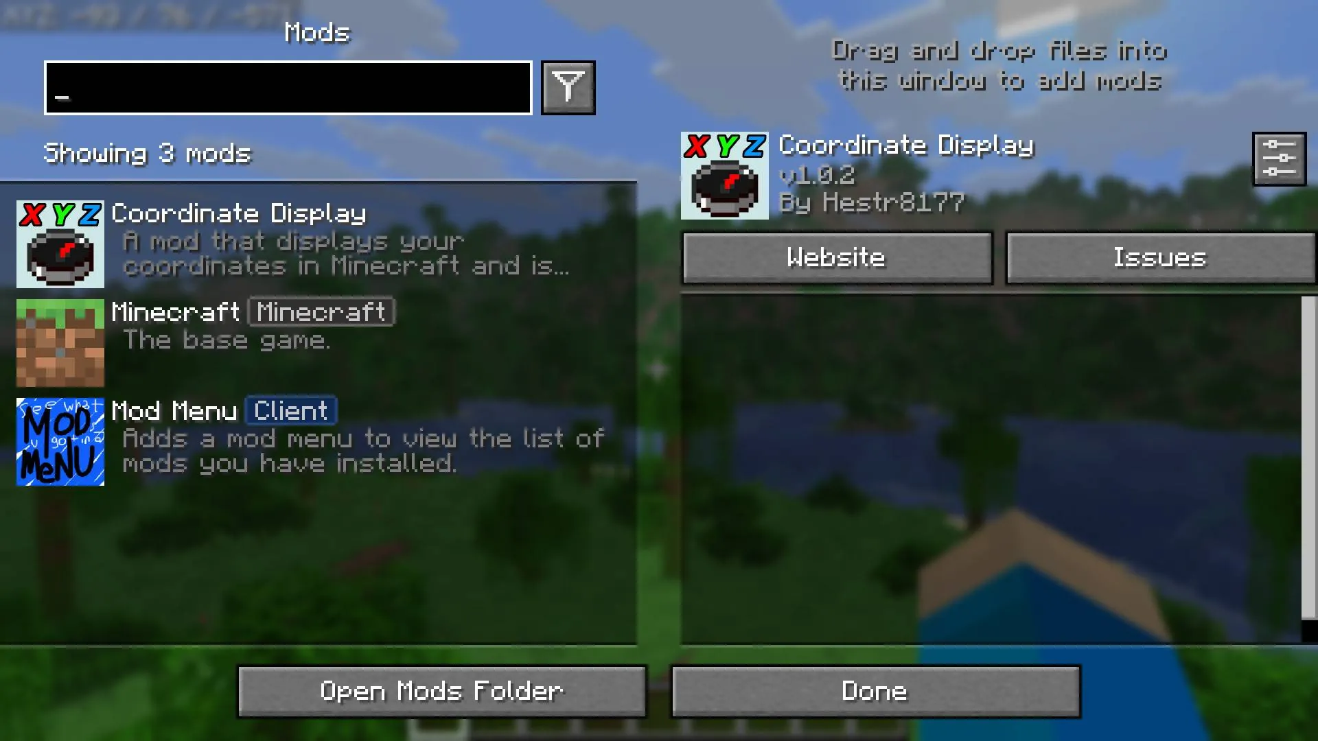 Coordinate Display Customizable, Моды, Minecraft